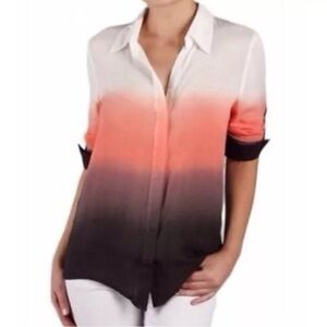 Ombre Button Down Blouse Pink Gray Gradient Sz Small